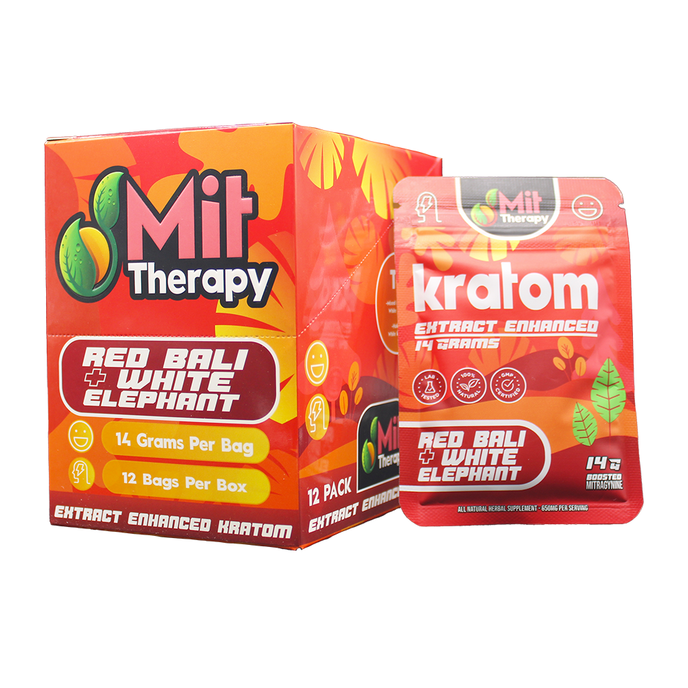 MIT Therapy Kratom Powder (650mg 14g Pouch) • MOQ 12 - Red Bali/ White Elephant with packaging