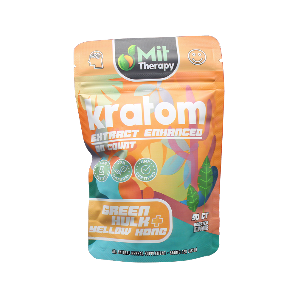 MIT Therapy Kratom Capsules (650mg 90ct Pouch) - Green Hulk/ Yellow Kong