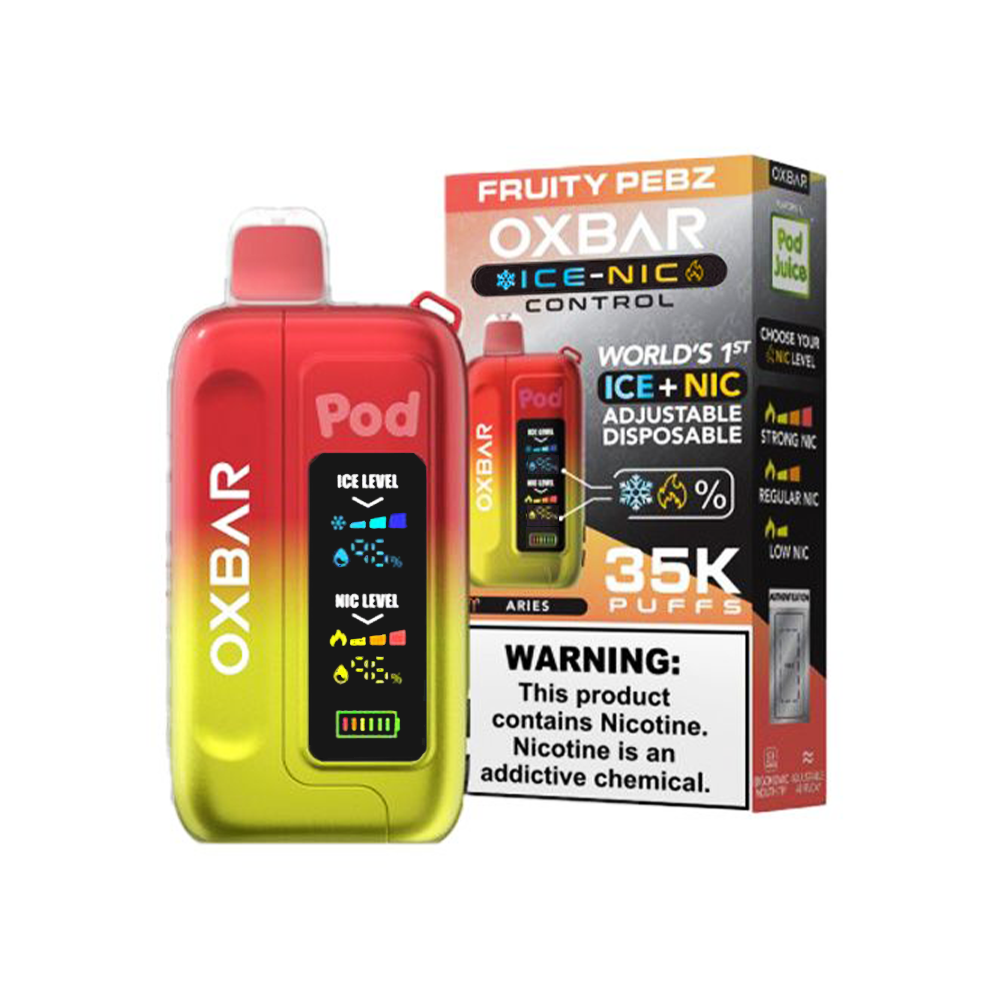 Oxbar Ice-Nic Control Pod Juice Edition Disposable | 35000 Puffs | 14mL | 50mg | MOQ 5 | Fruity Pebz with packaging