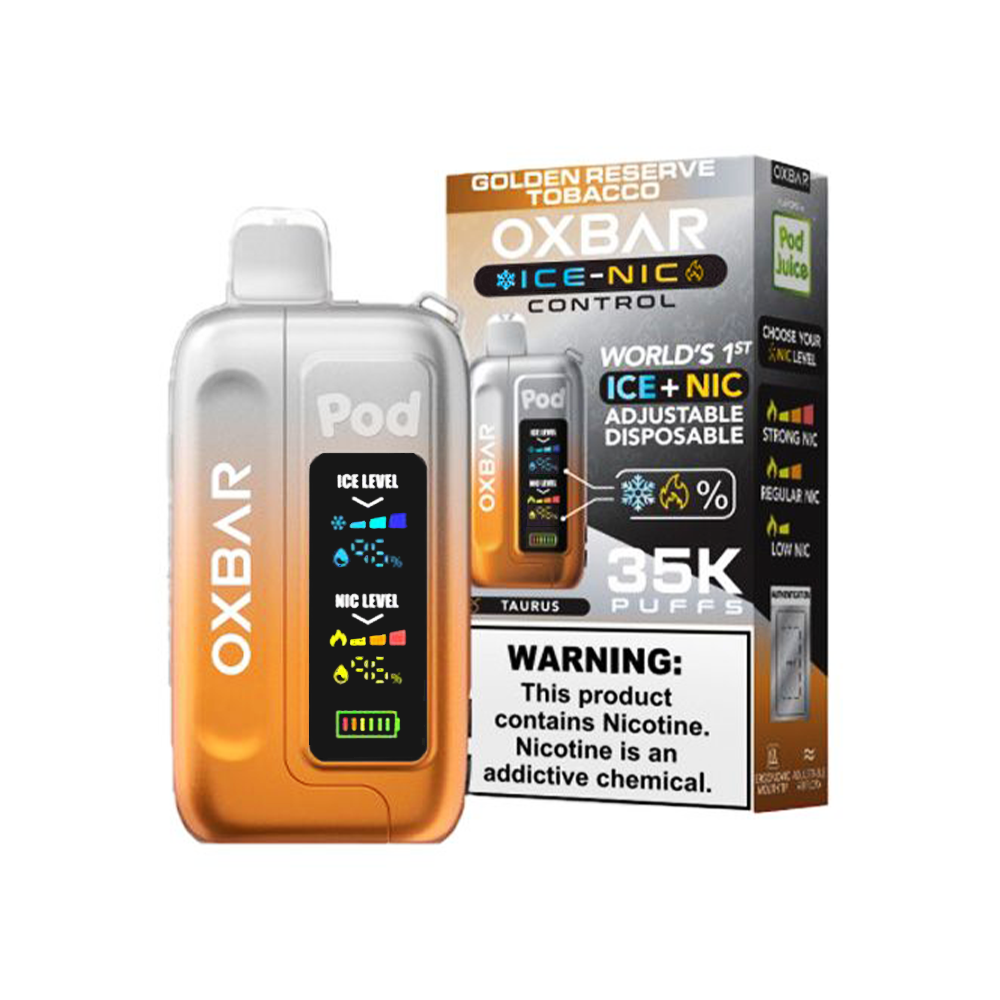 Oxbar Ice-Nic Control Pod Juice Edition Disposable | 35000 Puffs | 14mL | 50mg | MOQ 5 | Golden Reserve Tobacco with packaging