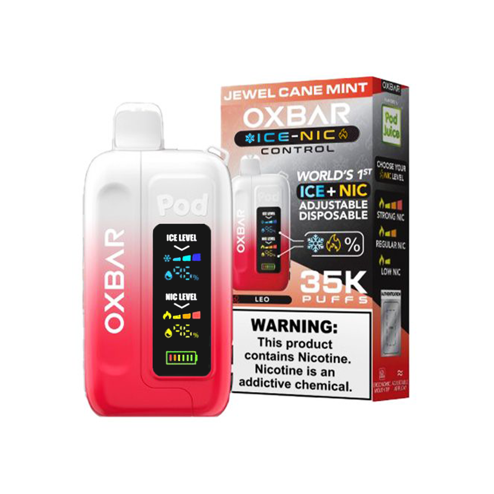 Oxbar Ice-Nic Control Pod Juice Edition Disposable | 35000 Puffs | 14mL | 50mg | MOQ 5 | Jewel Cane Mint with packaging