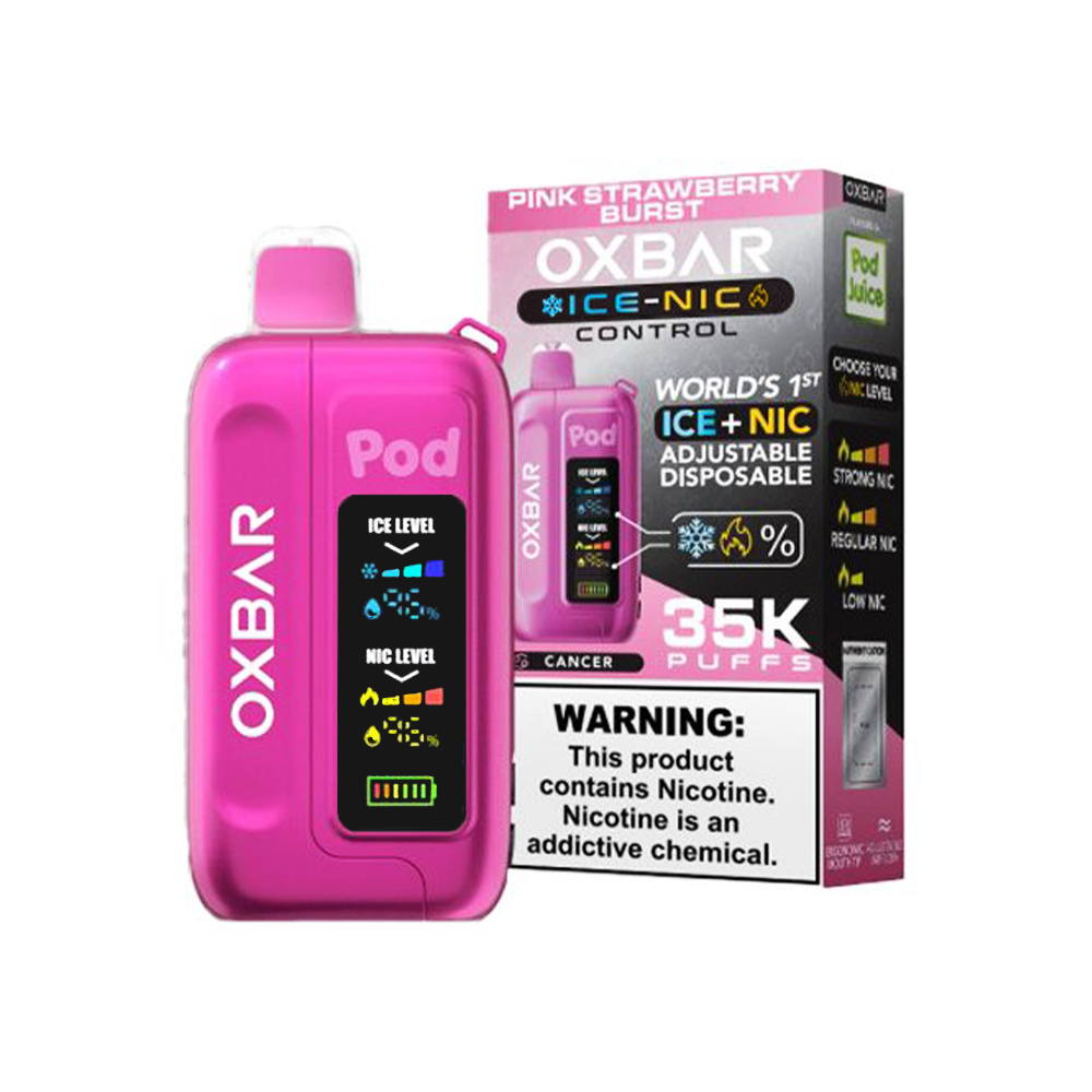 Oxbar Ice-Nic Control Pod Juice Edition Disposable | 35000 Puffs | 14mL | 50mg | MOQ 5 | Pink Strawberry Burst with packaging