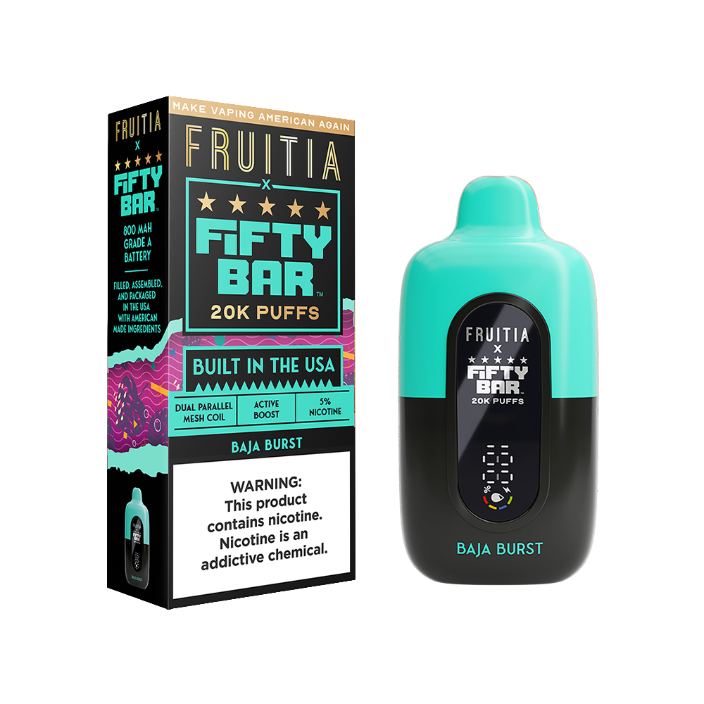 Fifty Bar Fruitia Disposable | 20000 Puffs | 16mL | 50mg | MOQ 5 | Baja Burst with packaging