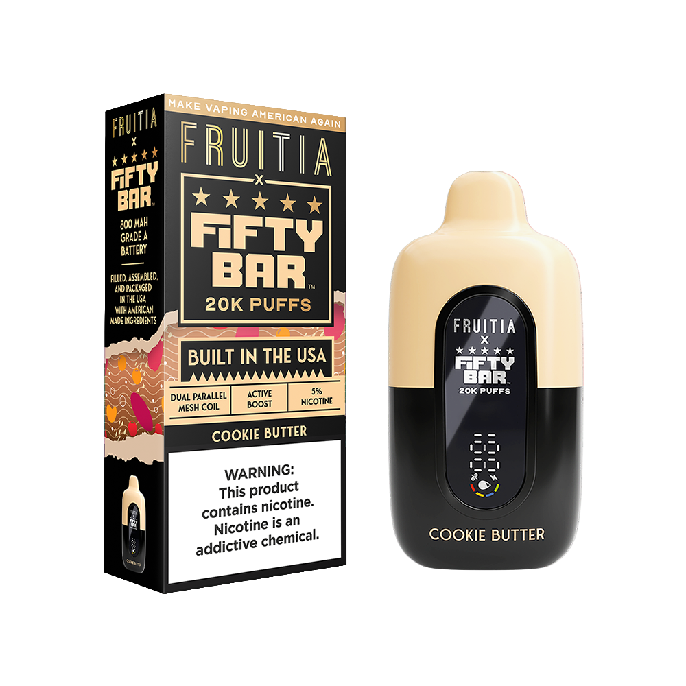 Fifty Bar Fruitia Disposable | 20000 Puffs | 16mL | 50mg | MOQ 5 | Cookie Butter with packaging