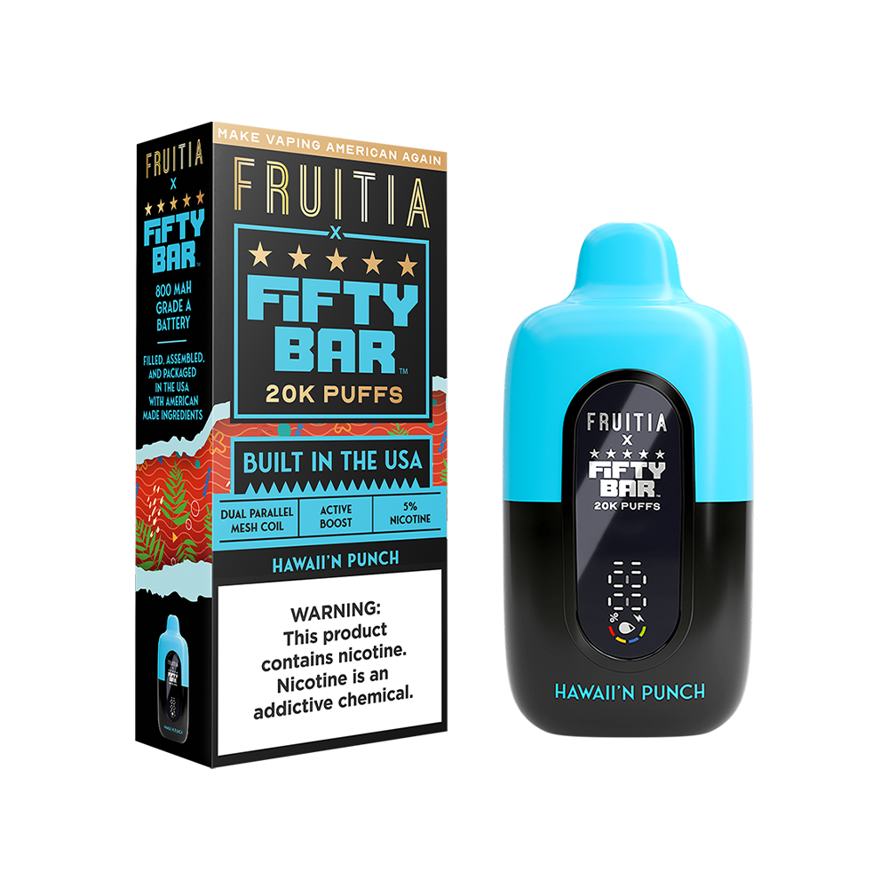 Fifty Bar Fruitia Disposable | 20000 Puffs | 16mL | 50mg | MOQ 5 | Hawaii'n Punch with packaging