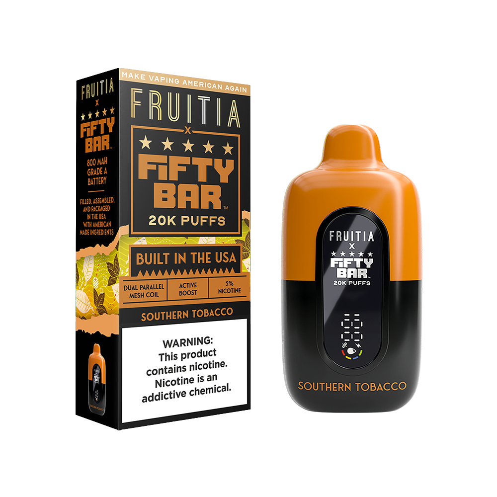 Fifty Bar Fruitia Disposable | 20000 Puffs | 16mL | 50mg | MOQ 5 | Southern Tobaccco with packaging
