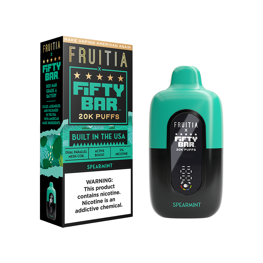 Fifty Bar Fruitia Disposable | 20000 Puffs | 16mL | 50mg | MOQ 5 | Spearmint with packaging