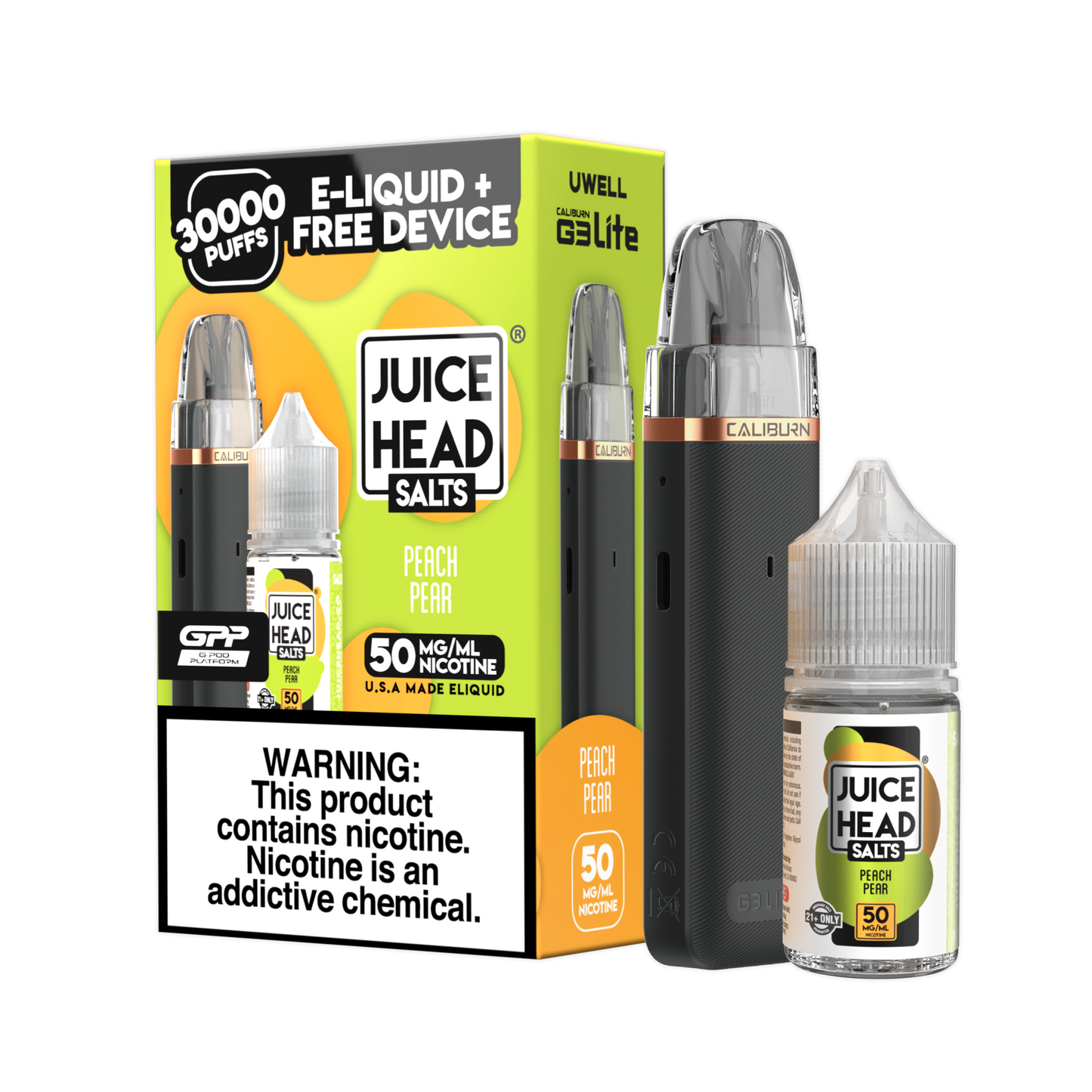 Juice Head x Uwell Caliburn G3 Lite Collab Bundle - Peach Pear with packaging
