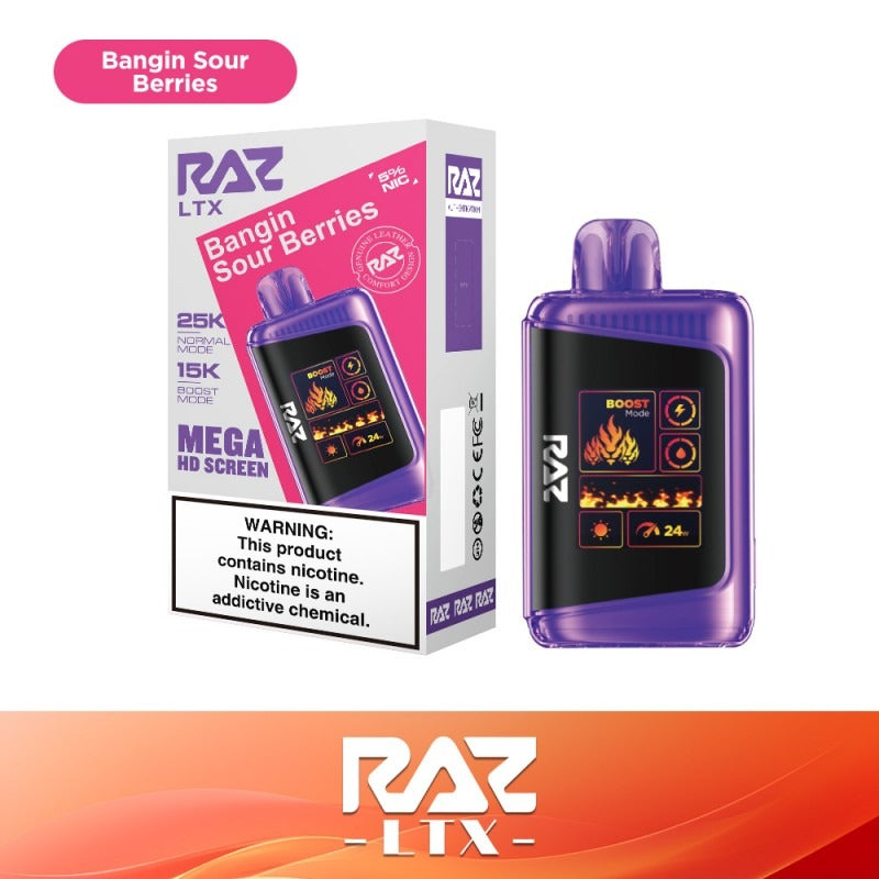 RAZ LTX Disposable | 25000 Puffs | 16mL | 50mg | MOQ 5 | Bangin Sour Berries with packaging
