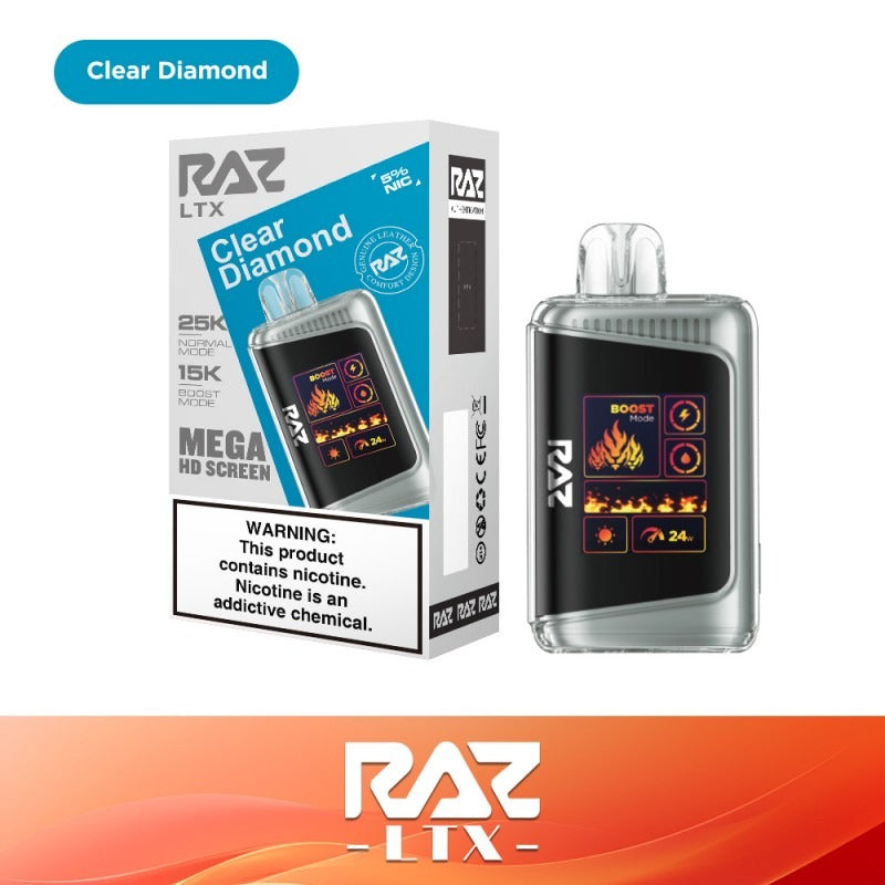 RAZ LTX Disposable | 25000 Puffs | 16mL | 50mg | MOQ 5 | Clear Diamond with packaging
