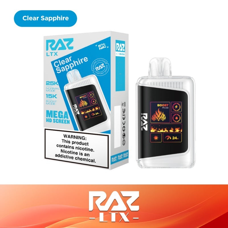 RAZ LTX Disposable | 25000 Puffs | 16mL | 50mg | MOQ 5 | Clear Sapphire with packaging