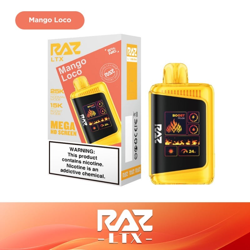 RAZ LTX Disposable | 25000 Puffs | 16mL | 50mg | MOQ 5 | Mango Loco with packaging