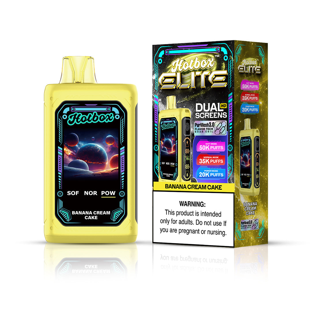 Puff Labs Hotbox Elite Disposable | 50000 Puffs | 30mL | 50mg | MOQ 5 | Banana Cream Cake with packaging