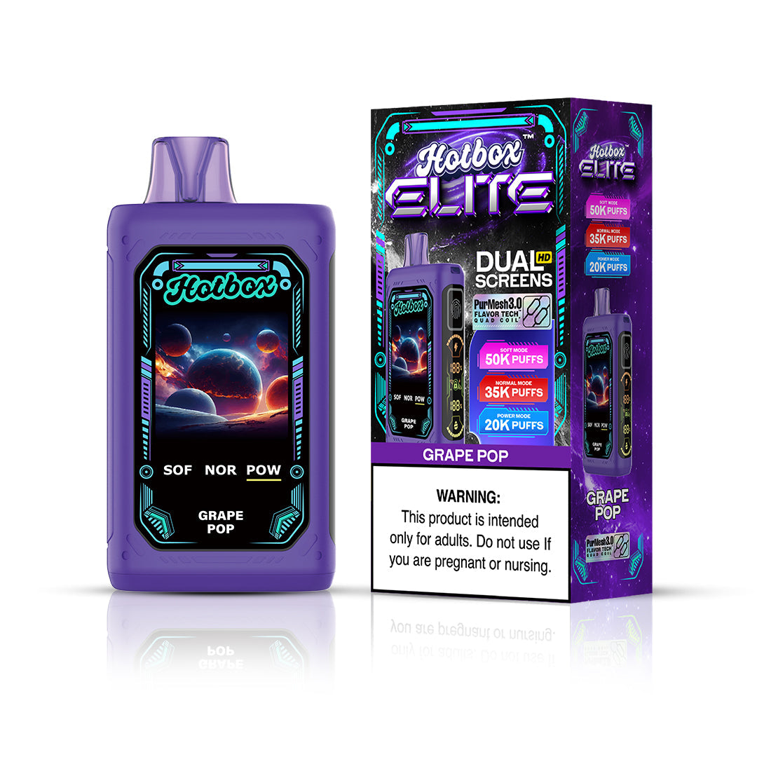 Puff Labs Hotbox Elite Disposable | 50000 Puffs | 30mL | 50mg | MOQ 5 | Grape Pop with packaging