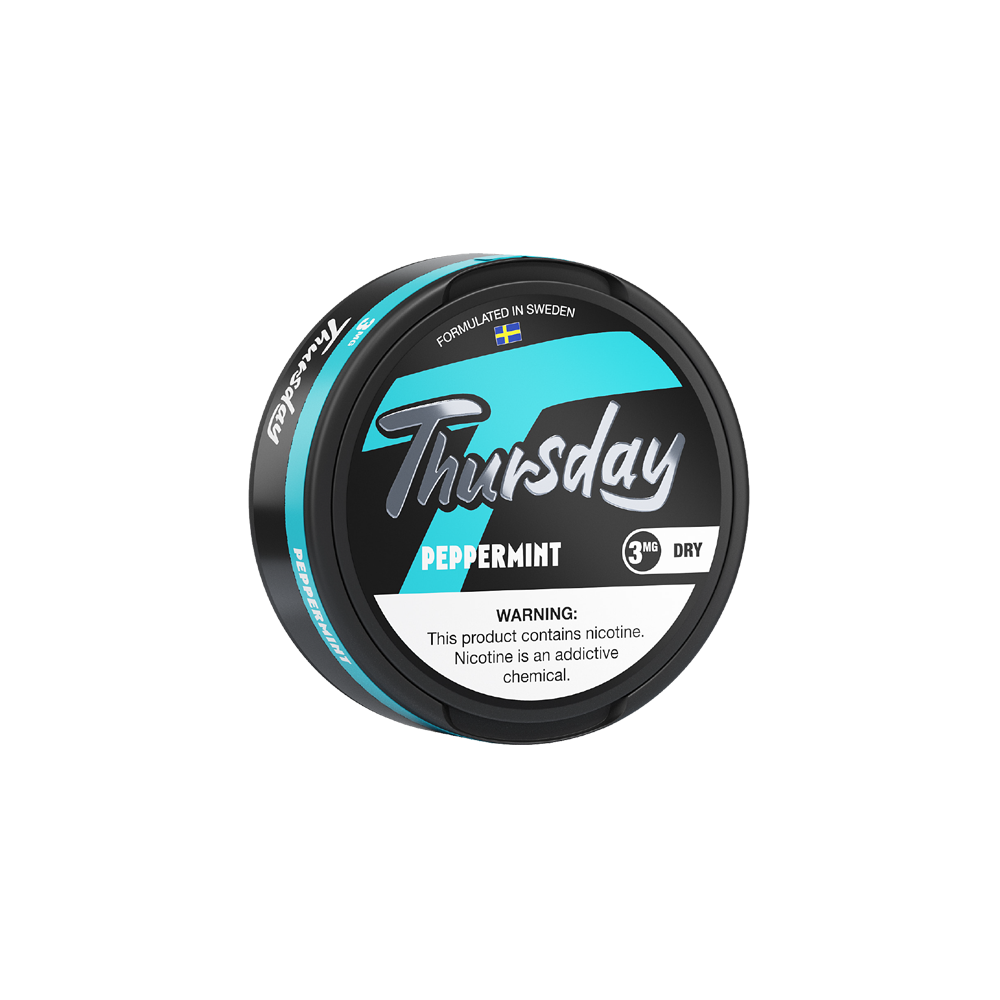 Thursday Dry Nicotine Pouches | 20ct Can | 3mg | 5pc Display | Peppermint