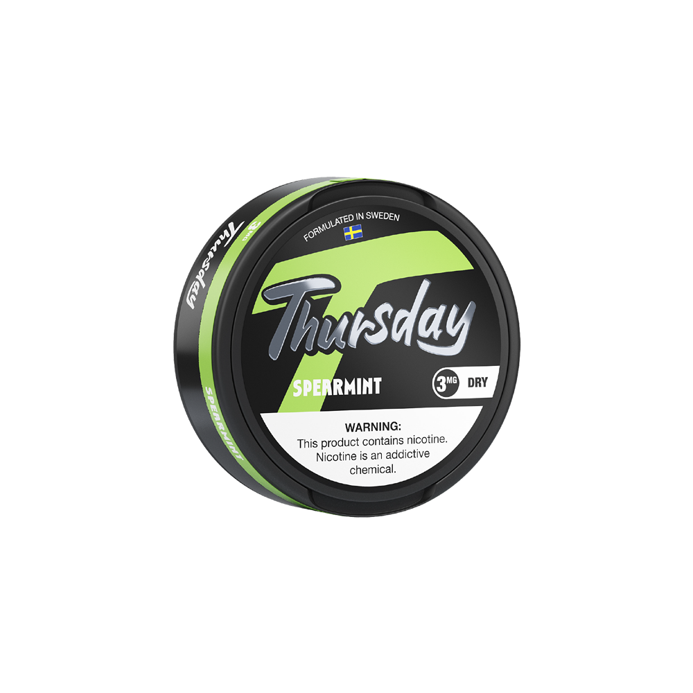 Thursday Dry Nicotine Pouches | 20ct Can | 3mg | 5pc Display | Spearmint