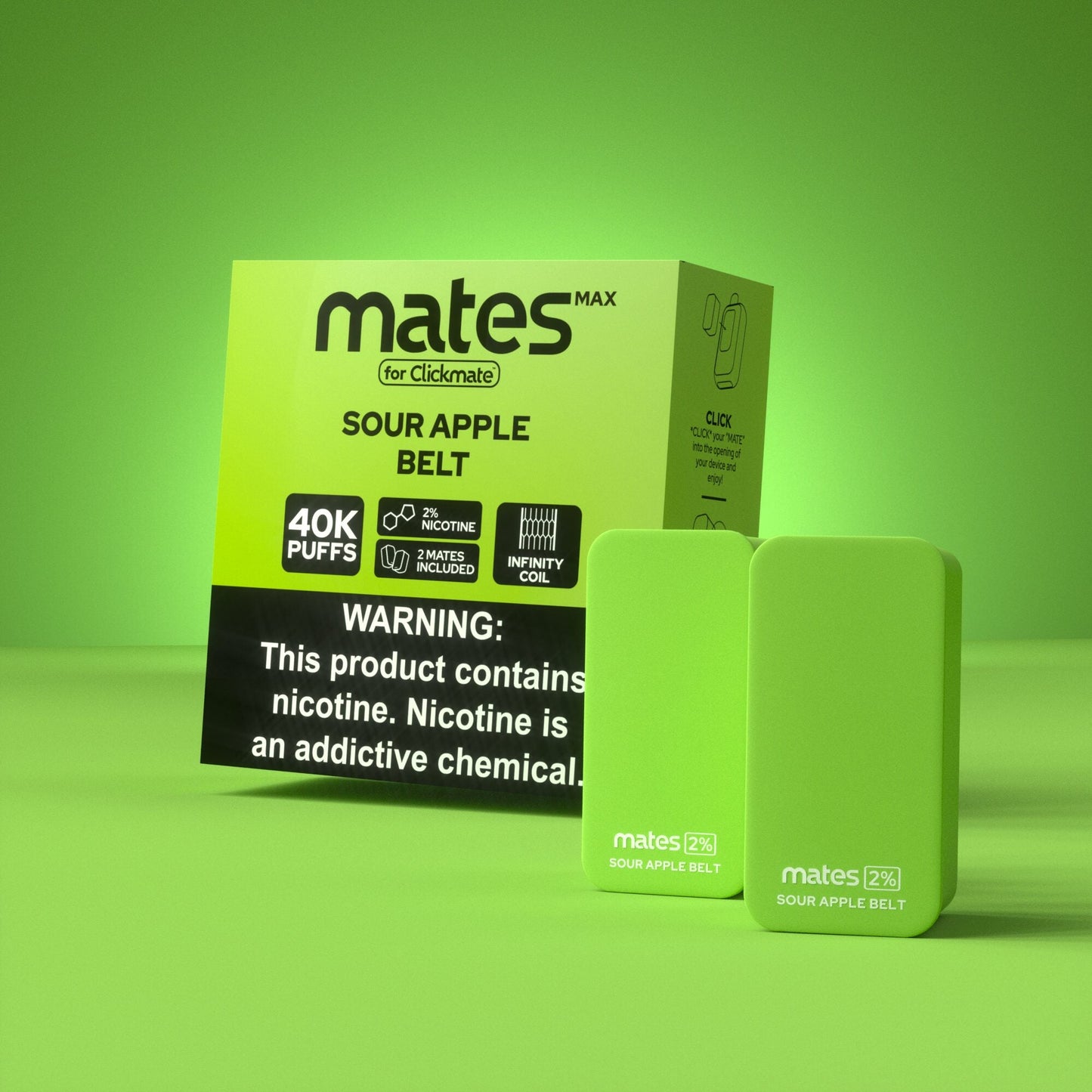 7Daze Clickmates | 2% Prefilled Mates MAX | (2-Pack) | Sour Apple Belt with packaging