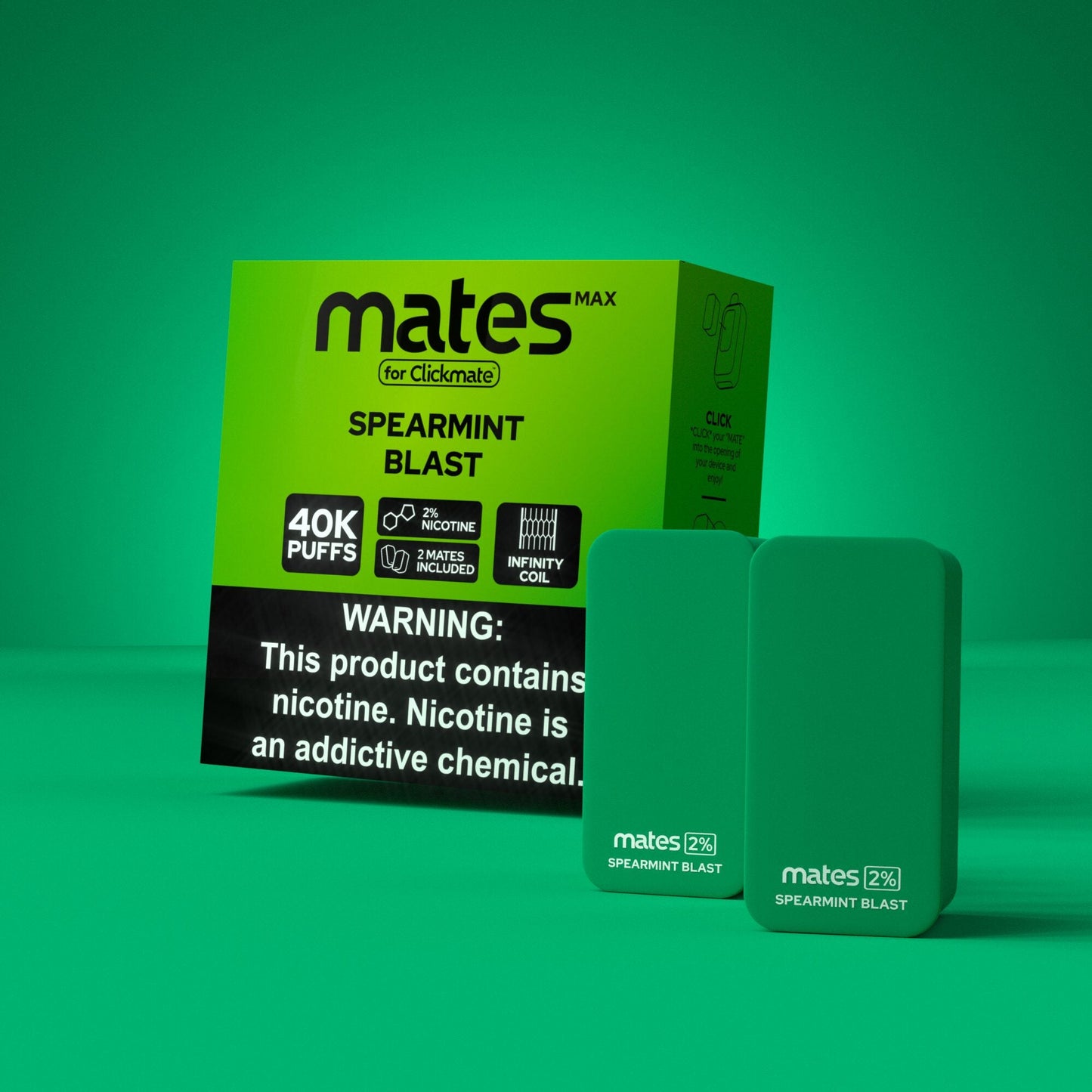 7Daze Clickmates | 2% Prefilled Mates MAX | (2-Pack) | Spearmint Blast with packaging