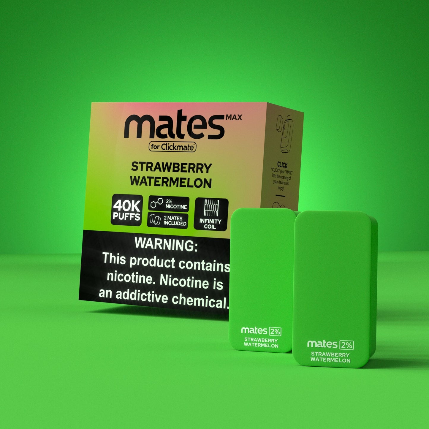 7Daze Clickmates | 2% Prefilled Mates MAX | (2-Pack) | Strawberry Watermelon with packaging
