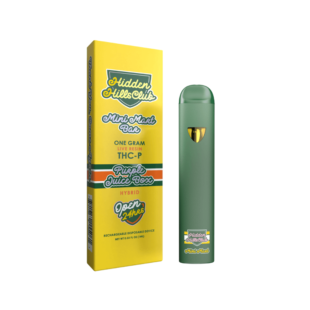 Hidden Hills (DispoDelta)(1g) Mini Mart Bar - Purple Juice Box with packaging