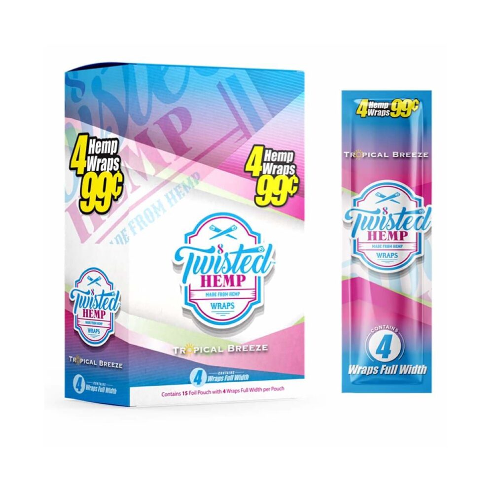 Twisted Hemp Wraps (15 Foil Pouch 4 Wraps) - Tropical Breeze with packaging