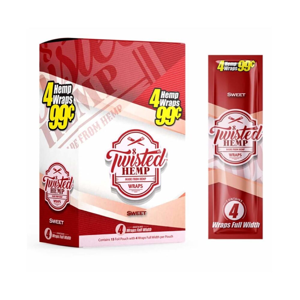 Twisted Hemp Wraps (15 Foil Pouch 4 Wraps) - Sweet with packaging