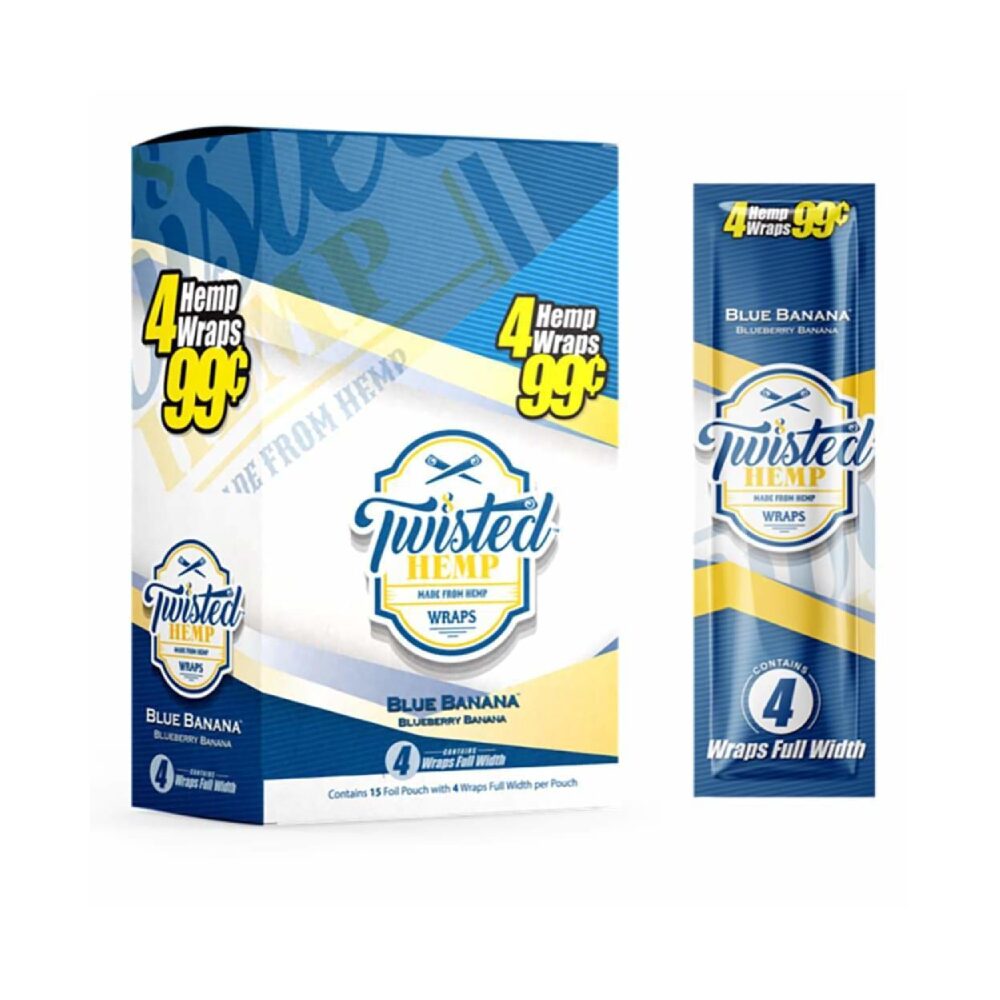 Twisted Hemp Wraps (15 Foil Pouch 4 Wraps) - Blue Raspberry Cherry with packaging