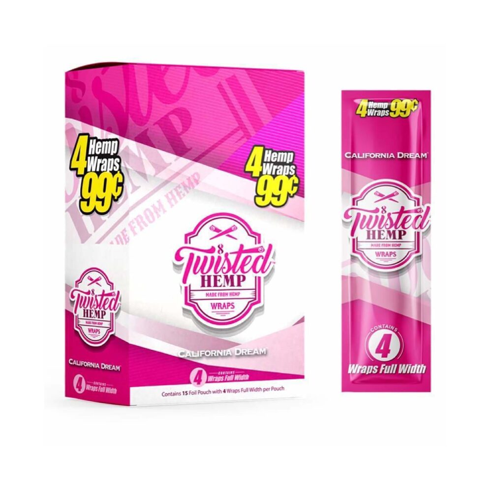 Twisted Hemp Wraps (15 Foil Pouch 4 Wraps) - California Dream with packaging