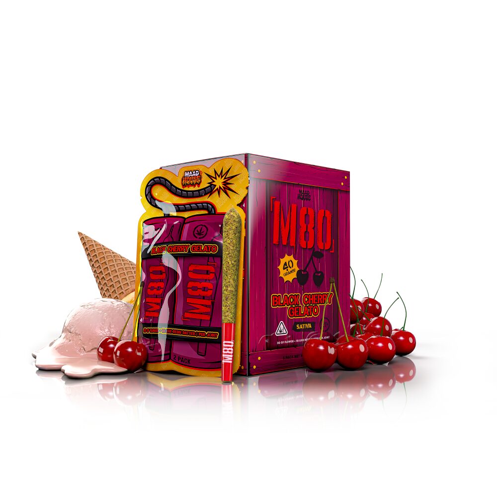 Humble Delta Pre-rolls MH M80 THC-A (8g 2ct Pouch) - Black Cherry Gelato with packaging