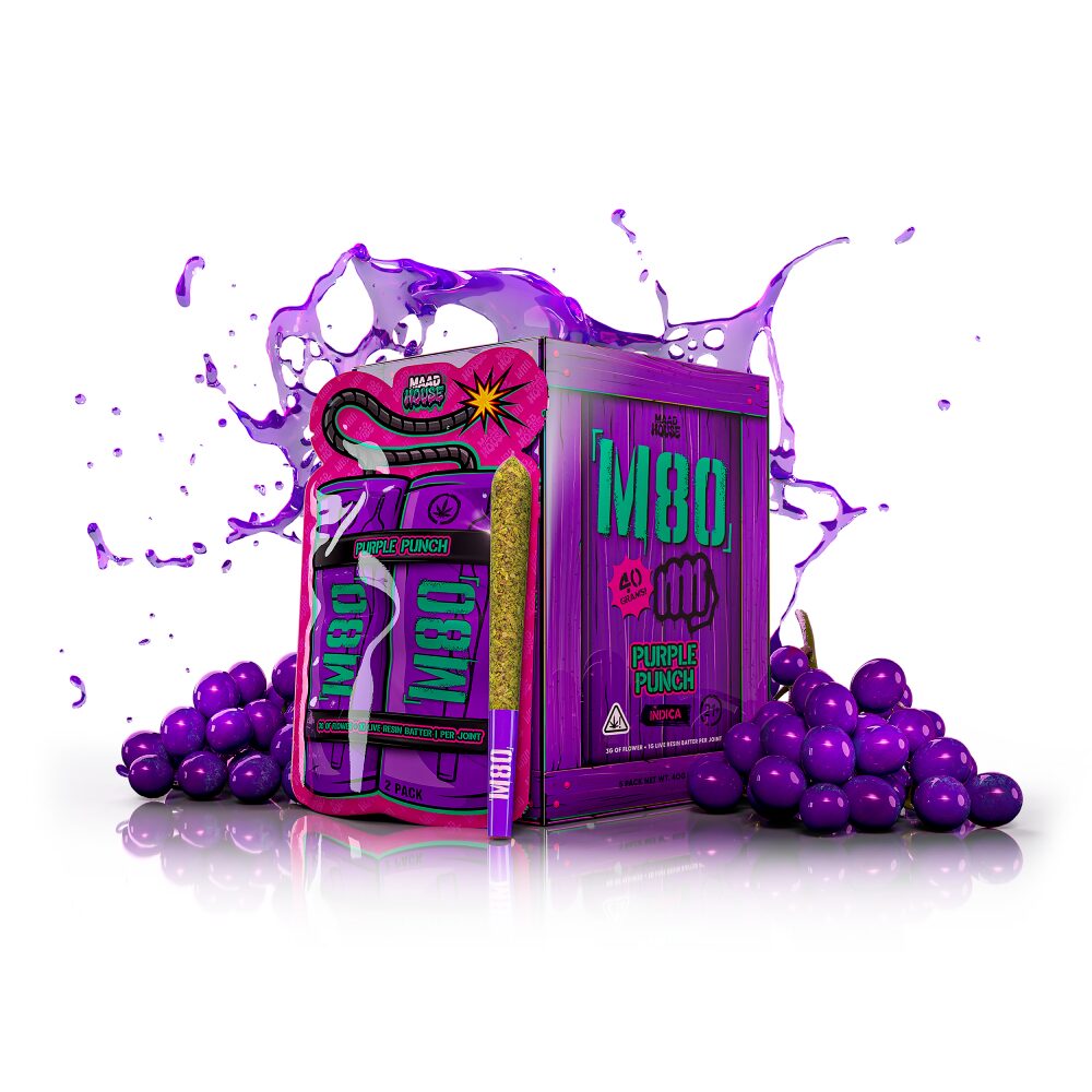 Humble Delta Pre-rolls MH M80 THC-A (8g 2ct Pouch) - Purple Punch with packaging