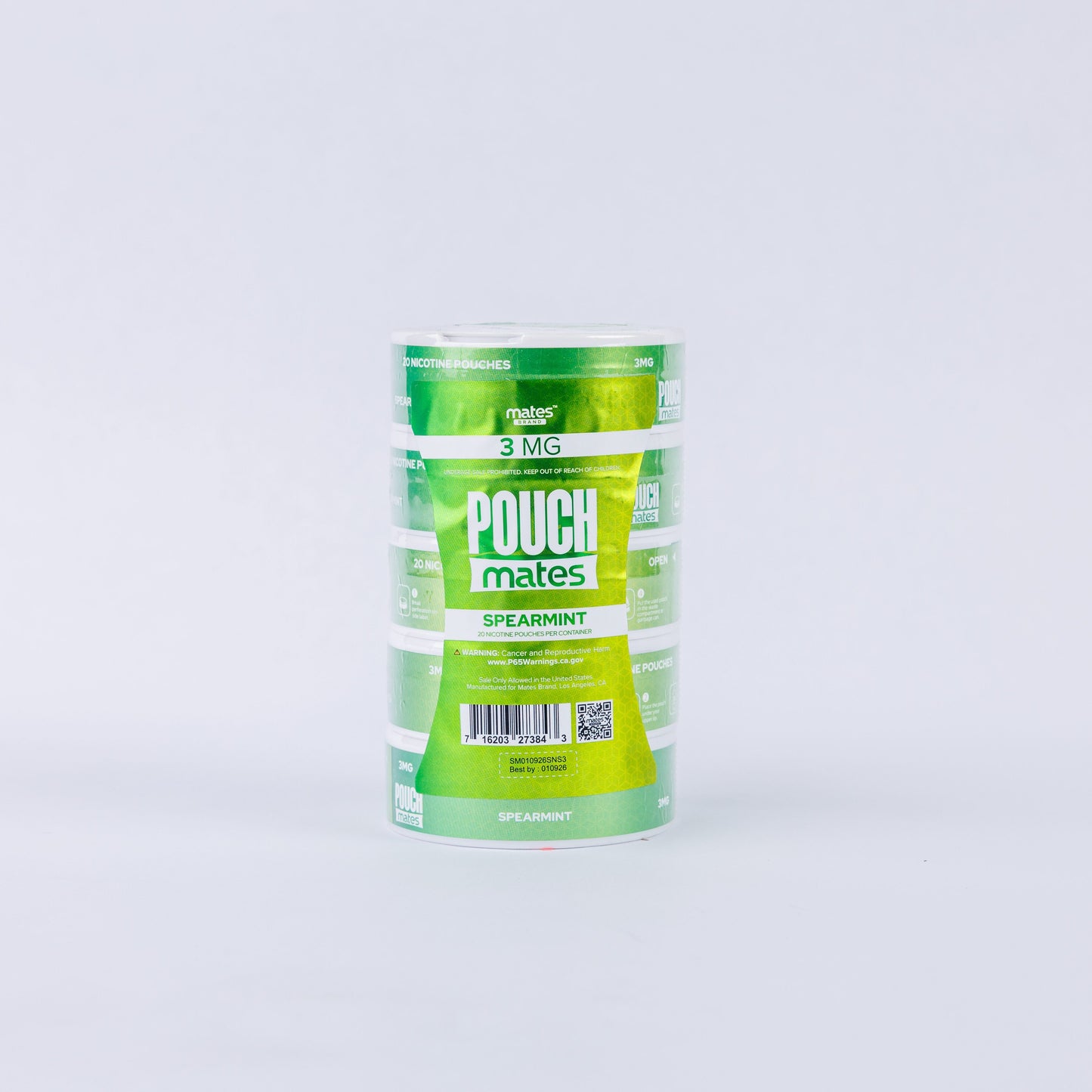 PouchMates (DSPLY 5pc)(Nic Pouch)(20ct Can) - Spearmint