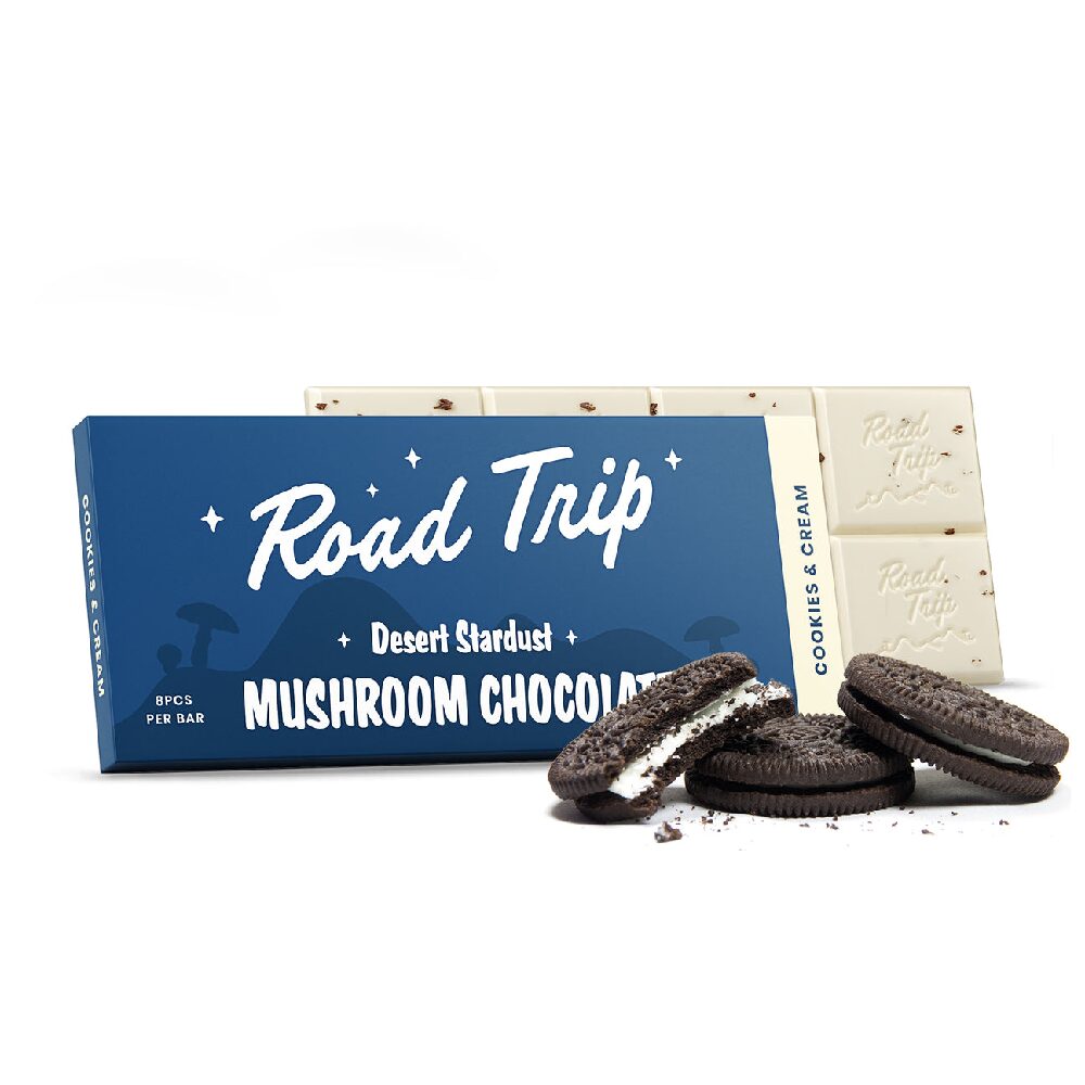 Road Trip (Shroom)(Chocolate)(30000mg 1ct Bar) Desert Stardust - Cookies and Cream with packaging