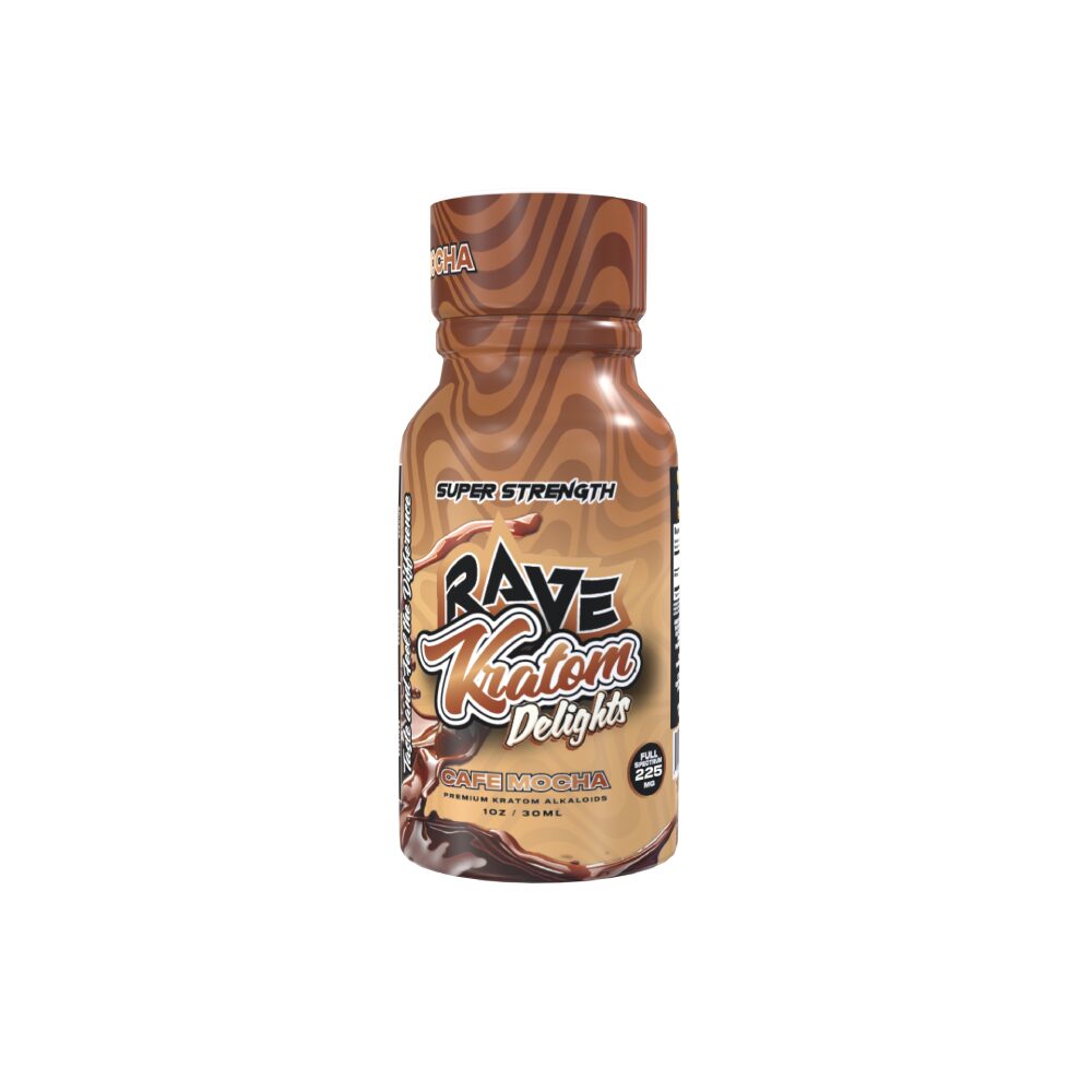 Rave Kratom Liquid Shot (225mg 30mL) Delights - Cafe Mocha