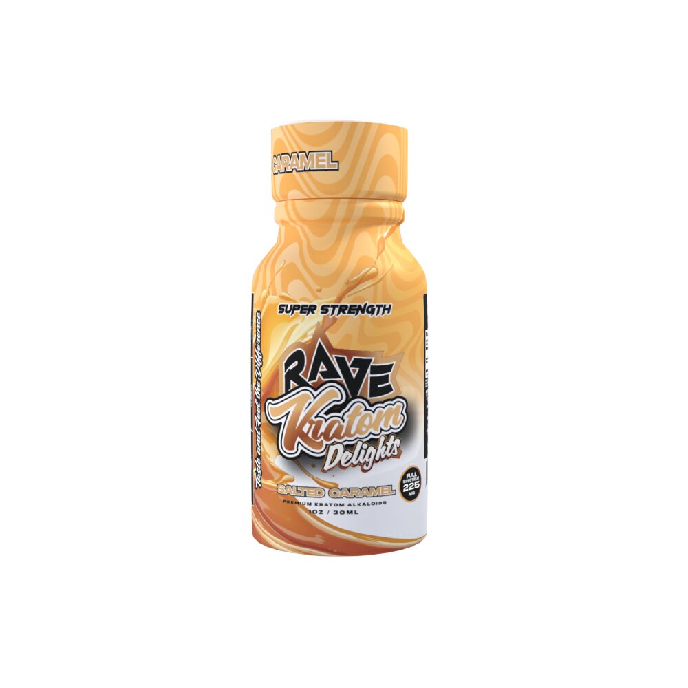 Rave Kratom Liquid Shot (225mg 30mL) Delights - Salted Caramel
