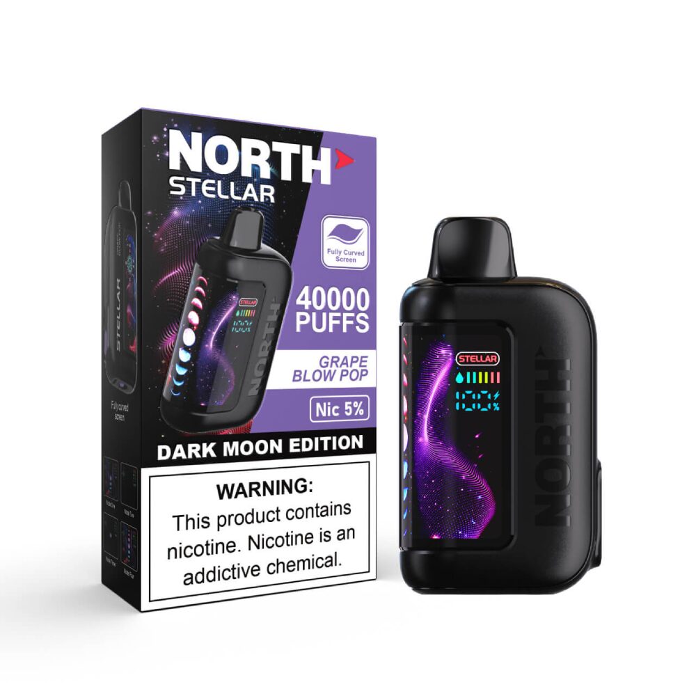 North Stellar (Dispo) | (40000Puff) |(20mL) | 50mg | Dark Moon Edition | Grape Blow Pop with packaging