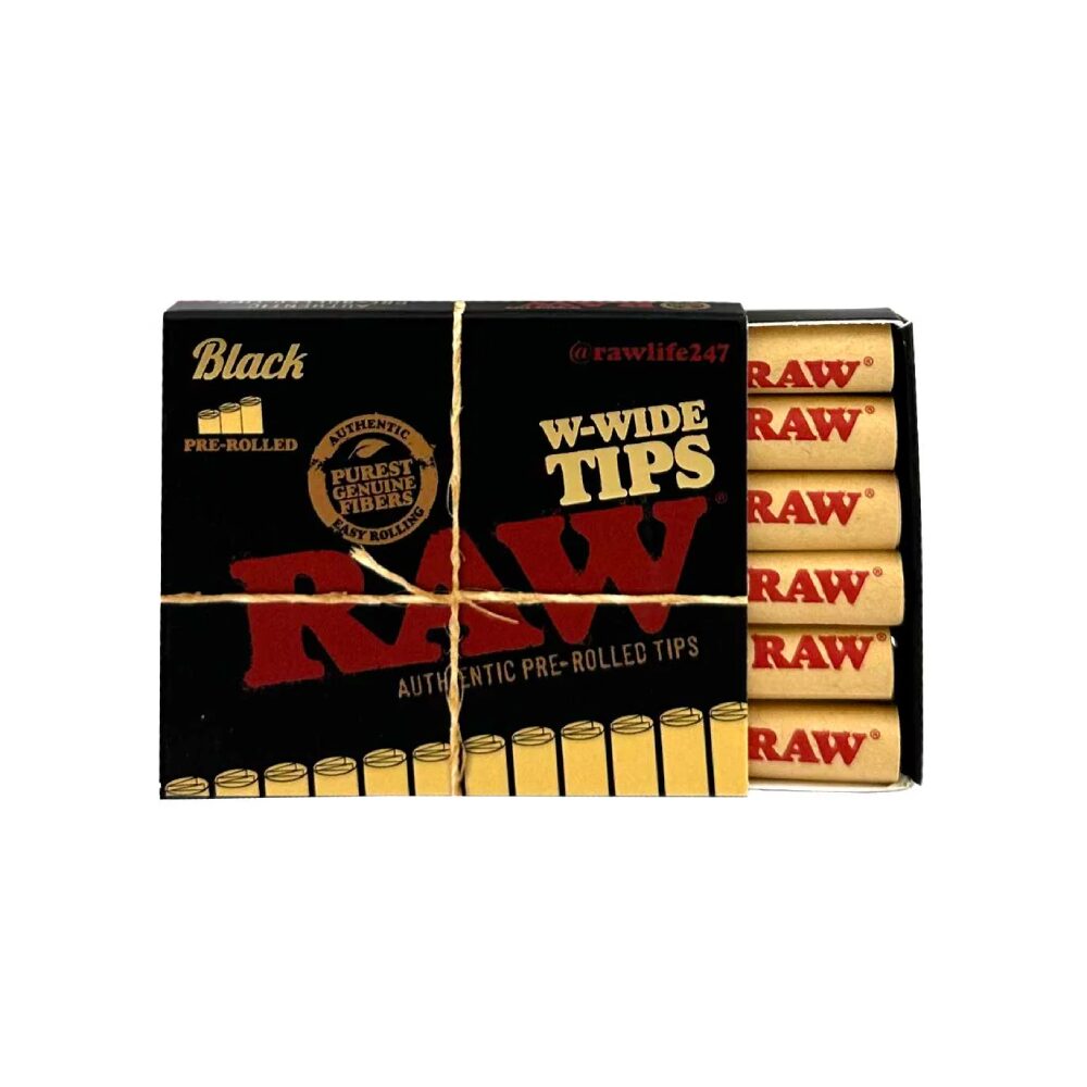Raw* (DSPLY 20pc)(Rolling Tips)(18-Pack) - Black W-Wide Pre-Rolled Tips (SAS)