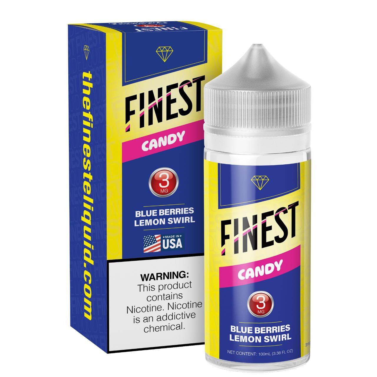 Finest E-Liquid 100mL (Freebase) - Blue Berries Lemon Swirl with packaging