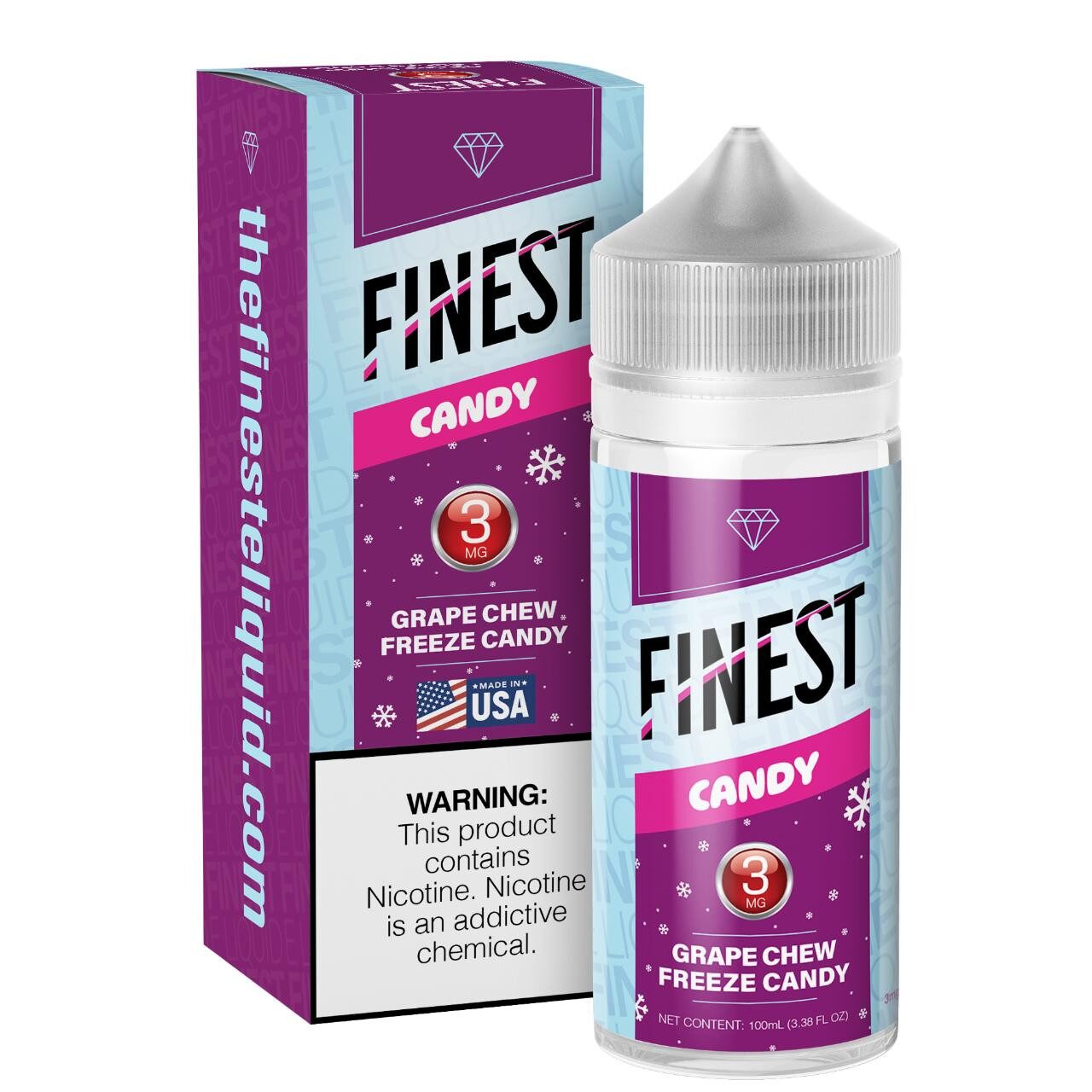 Finest E-Liquid 100mL (Freebase) - Grape Chew Freeze Candy with packaging
