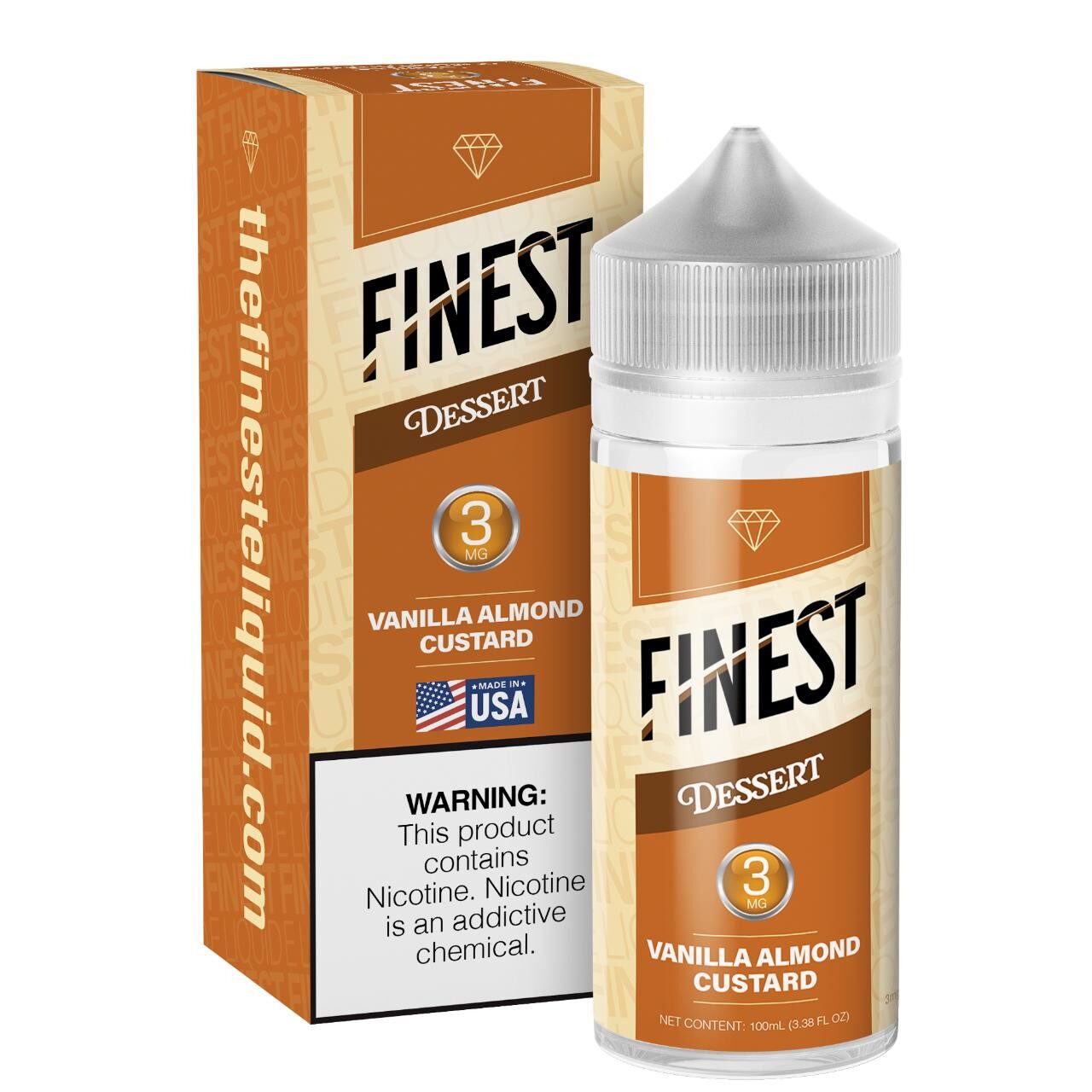 Finest E-Liquid 100mL (Freebase) - Vanilla Almond Custard with packaging