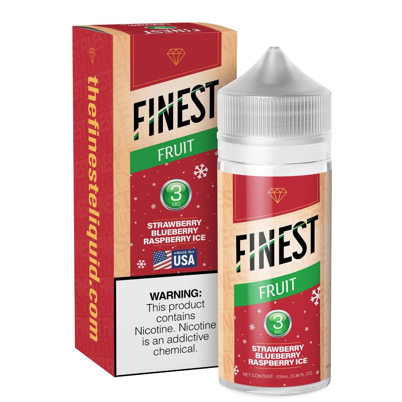 Finest E-Liquid 100mL (Freebase) - Strawberry Blueberry Raspberry Ice with packaging