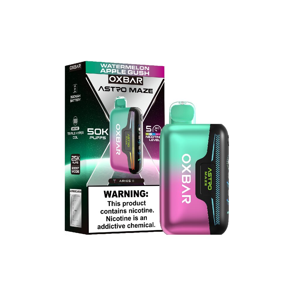 Oxbar Astro Maze (Dispo)(50000Puff)(14mL) - Watermelon Apple Gush with packaging