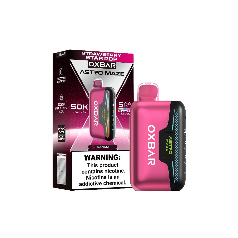 Oxbar Astro Maze (Dispo)(50000Puff)(14mL) - Strawberry Star Pop with packaging