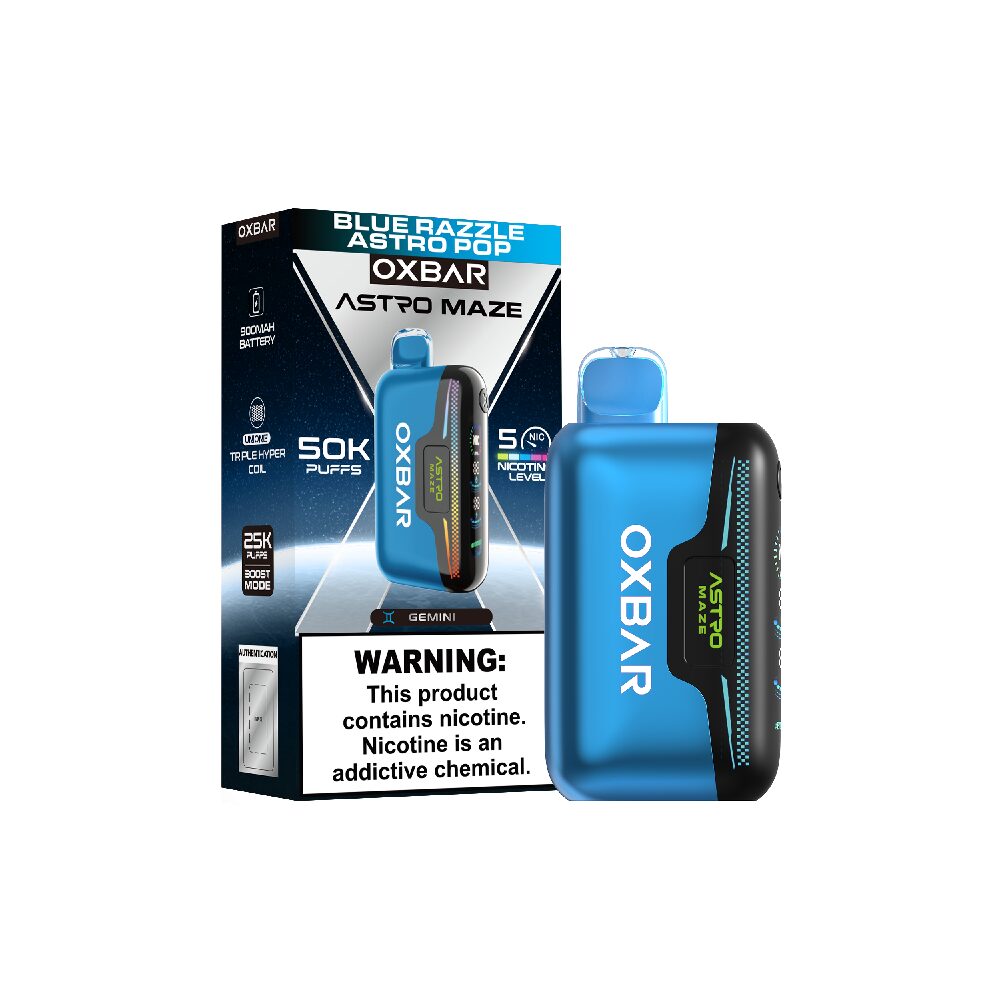 Oxbar Astro Maze (Dispo)(50000Puff)(14mL) - Blue Razzle Astro Pop with packaging