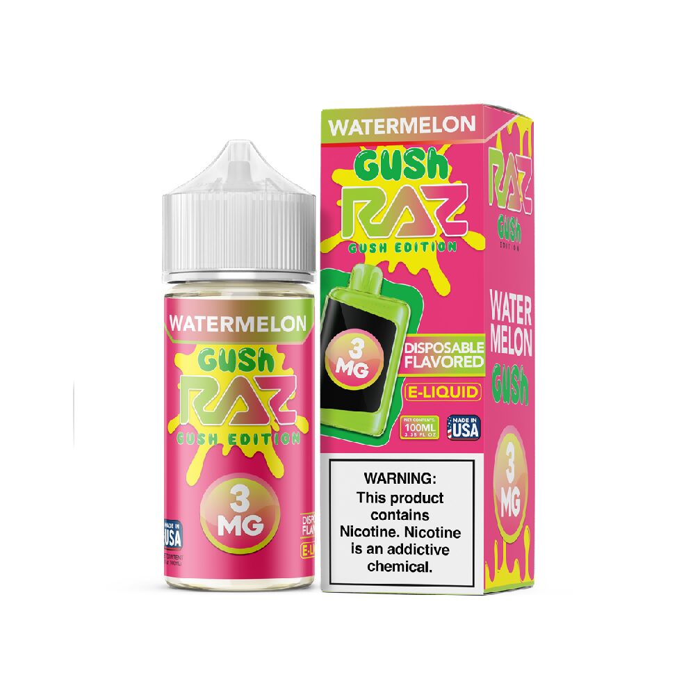 Pod Juice + RAZ Disposables Collab E-Liquid 100mL (Freebase) - Watermelon Gush with packaging
