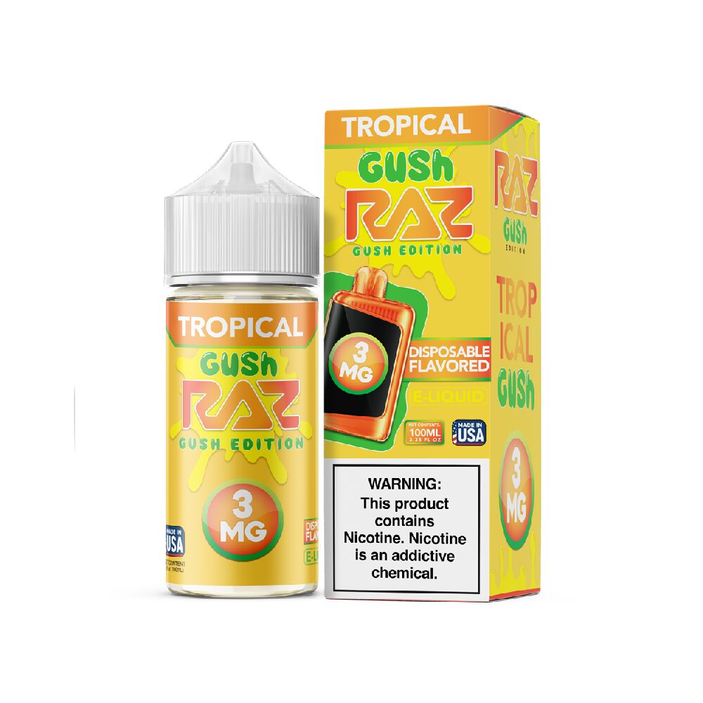 Pod Juice + RAZ Disposables Collab E-Liquid 100mL (Freebase) - Tropical Gush with packaging