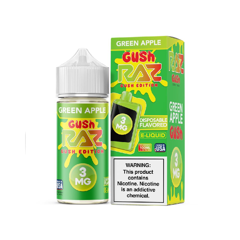 Pod Juice + RAZ Disposables Collab E-Liquid 100mL (Freebase) - Green Apple Gush with packaging