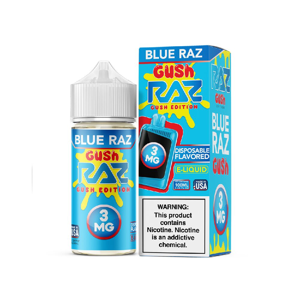 Pod Juice + RAZ Disposables Collab E-Liquid 100mL (Freebase) - Blue Razz Gush with packaging