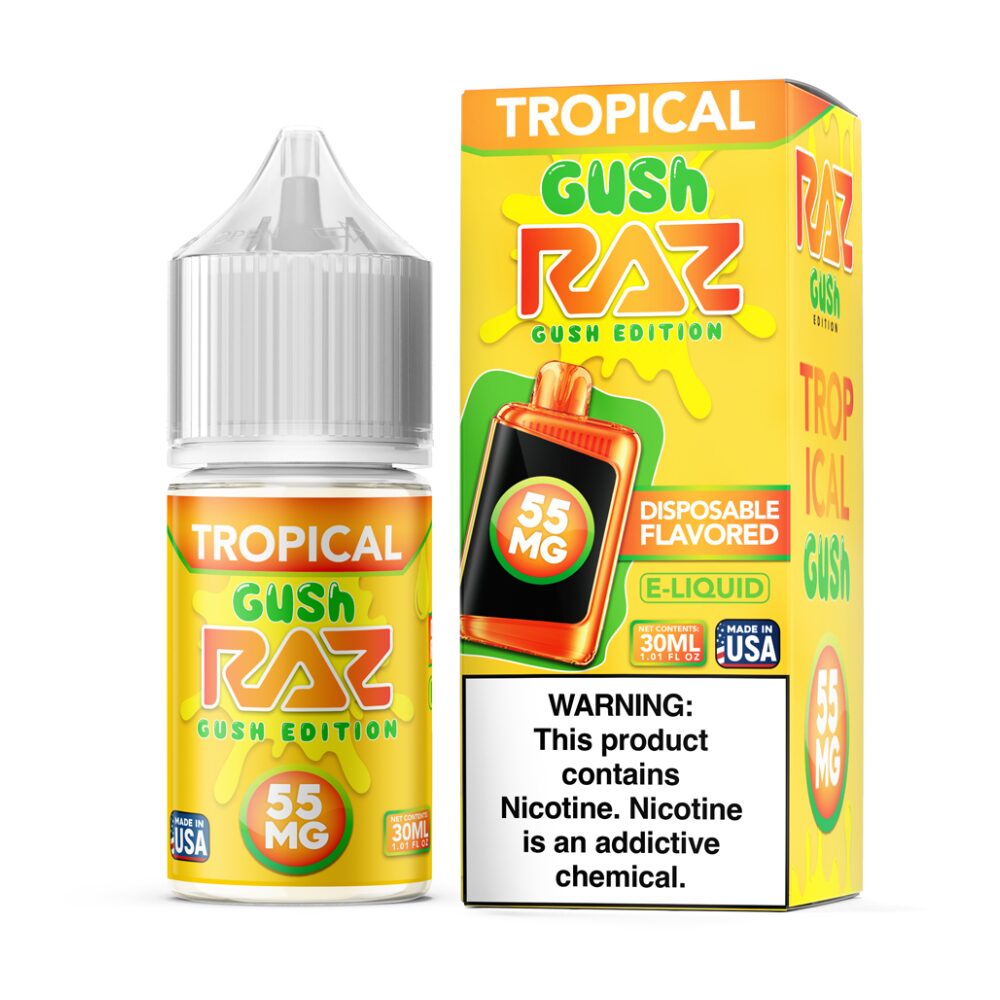 Pod Juice plus RAZ Disposables Collab Salt E-Liquid 30mL  Salt Nic - Tropical Gush with packaging