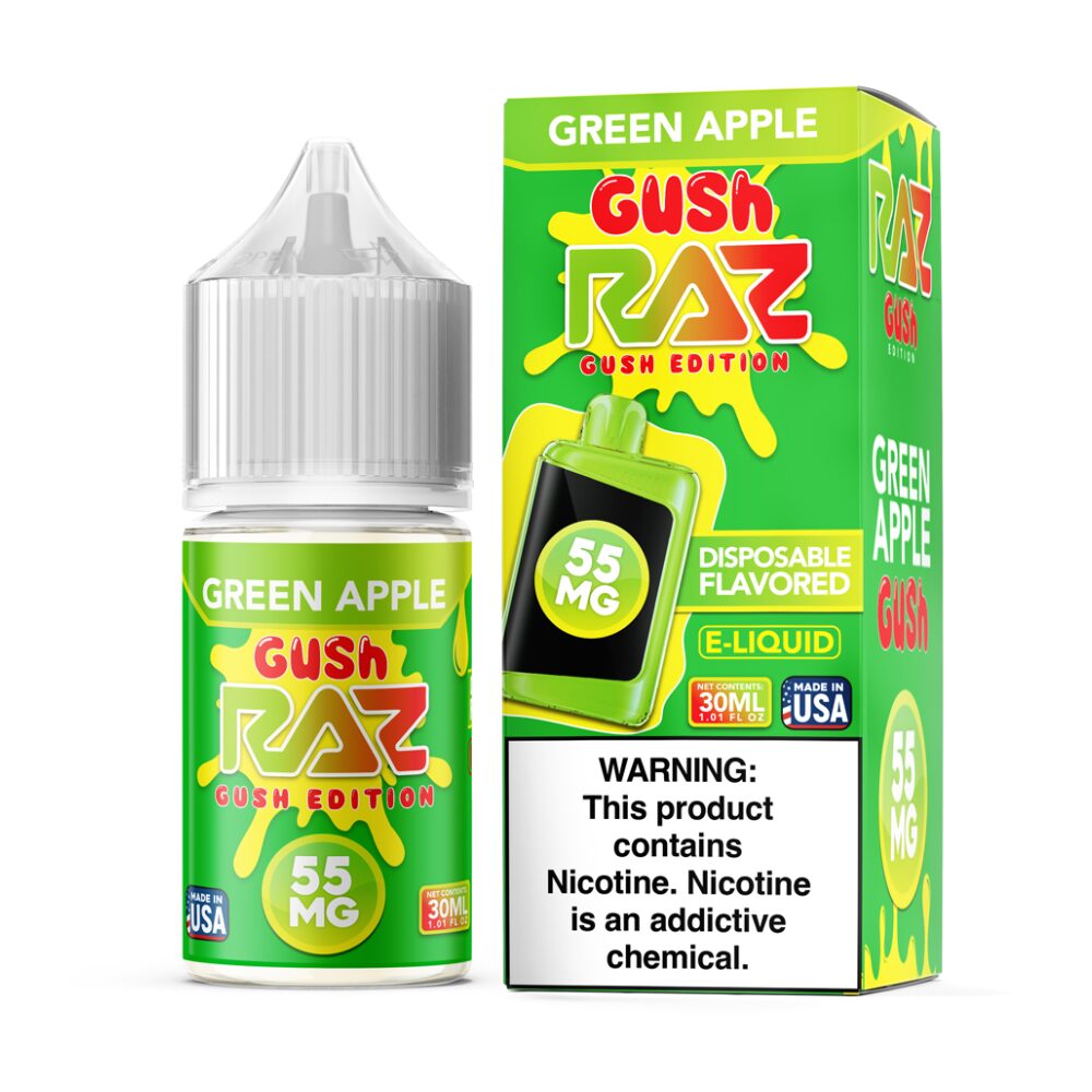 Pod Juice plus RAZ Disposables Collab Salt E-Liquid 30mL  Salt Nic - Green Apple Gush with packaging