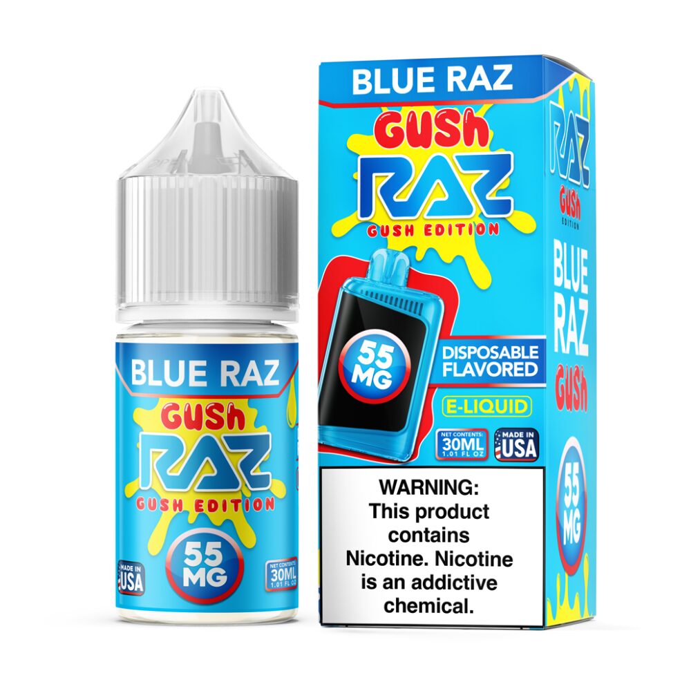 Pod Juice plus RAZ Disposables Collab Salt E-Liquid 30mL  Salt Nic - Blue Razz Gush with packaging